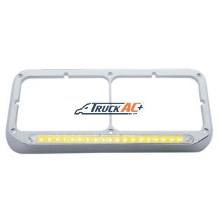 Chrome Rectangular Dual Headlight Bezel With 19 LED Light Bar - Amber LED/Clear Lens - United Pacific 32359
