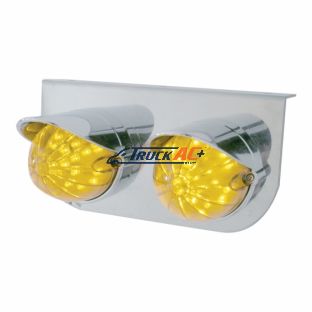 SS Light Bracket With 2X 19 LED Bullet Style Grakon 1000 Lights & Visors -Amber LED & Lens - United Pacific 37458