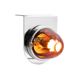 Dual Function Glass Watermelon Light With Stainless Steel Light Bracket Kit With LED Bulb-Amber LED/Dark Amber Lens - United Pacific 20403