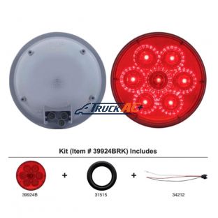 7 LED 4" Round Reflector Light Kit (Stop, Turn & Tail) - Red LED/Red Lens - United Pacific 39924BRK