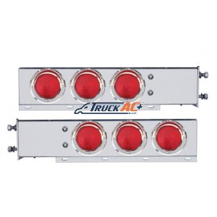 3-3/4" Bolt Pattern Chrome Spring Loaded Light Bar With 6X 4" Lights & Visors - Red Lens (Pair) - United Pacific 31619