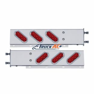 3-3/4" Bolt Pattern SS Spring Loaded Bar With 6 Oval 10 LED Lights & Visors -Red LED & Lens (Pair) - United Pacific 61300
