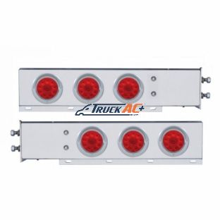 2-1/2" Bolt Pattern Chrome Spring Loaded Bar W/6X 4" 10 LED Lights & Visors -Red LED & Lens (Pair) - United Pacific 61645