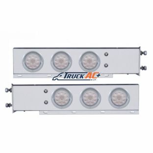 3-3/4" Bolt Pattern SS Spring Loaded Bar With 6X 4" 10 LED Lights & Visors -Red LED/Clear Lens (Pair) - United Pacific 61725