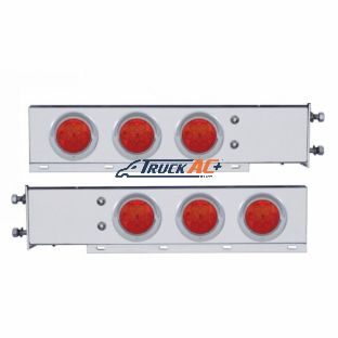 2-1/2" Bolt Pattern SS Spring Loaded Bar With 6X 4" 7 LED Lights & Visors -Red LED & Lens (Pair) - United Pacific 61730