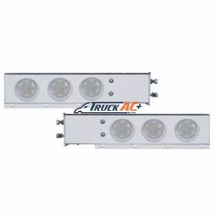 2-1/2" Bolt Pattern Chrome Spring Loaded Bar With 6X 4" 7 LED Lights & Visors -Red LED/Clear Lens (Pair) - United Pacific 61751