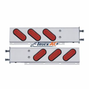 3-3/4" Bolt Pattern SS Spring Loaded Bar With 6 Oval 12 LED Lights -Red LED & Lens (Pair) - United Pacific 63302
