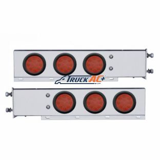 3-3/4" Bolt Pattern Deluxe SS Spring Loaded Bar W/6X 12 LED 4" Light -Red LED & Lens (Pair) - United Pacific 63551