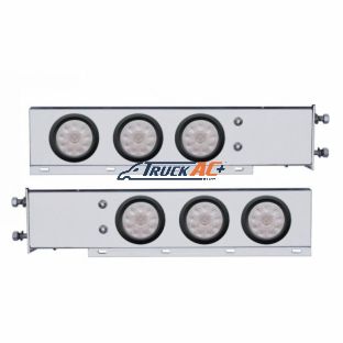 3-3/4" Bolt Pattern Deluxe SS Spring Loaded Bar W/6X 10 LED 4" Lights -Red LED/Clear Lens (Pair) - United Pacific 63554