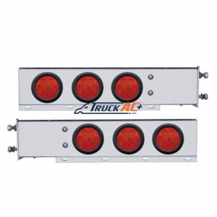 3-3/4" Bolt Pattern SS Spring Loaded Bar With 6X 4" 7 LED Lights -Red LED & Lens (Pair) - United Pacific 63726