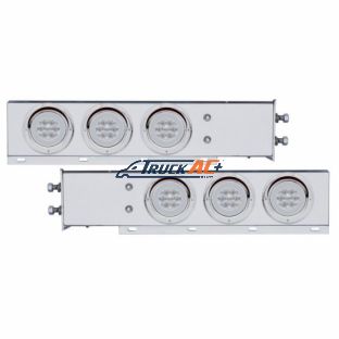 2-1/2" Bolt Pattern SS Spring Loaded Bar With 6X 21 LED 4" GloLight & Visors -Red LED/Clear Lens (Pair) - United Pacific 63765