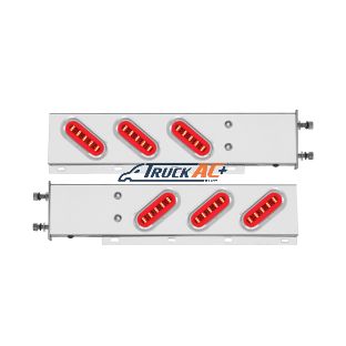3-3/4" Bolt Pattern SS Spring Loaded Bar With 6X 22 Red LED 6" Oval GloLight & Visor -Clear Lens (Pair) - United Pacific 63785