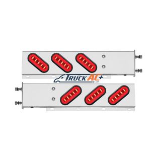3-3/4" Bolt Pattern SS Spring Loaded Bar With 6X 22 Red LED 6" Oval GloLight & Grommet -Clear Lens (Pair) - United Pacific 63787
