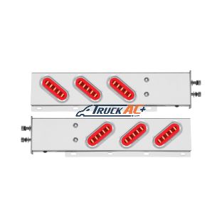 2-1/2" Bolt Pattern SS Spring Loaded Bar With 6X 22 Red LED 6" Oval GloLight & Visor -Clear Lens (Pair) - United Pacific 63789