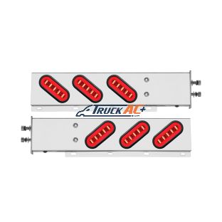 2-1/2" Bolt Pattern SS Spring Loaded Bar With 6X 22 Red LED 6" Oval GloLight & Grommet -Clear Lens (Pair) - United Pacific 63791