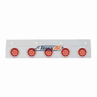 Stainless Top Mud Flap Plate With 5X 9 LED 2" Lights & Visors - Red LED/Red Lens (Each) - United Pacific 61716