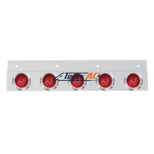Stainless Top Mud Flap Plate With 5X 9 LED 2" Beehive Lights & Visors - Red LED/Red Lens (Each) - United Pacific 61722