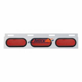 Stainless Top Mud Flap Plate With 3X 19 LED 6" Oval Lights & Grommets - Red LED/Red Lens (Each) - United Pacific 63710