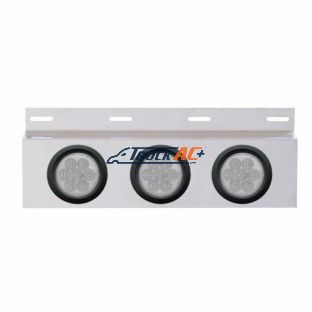 Stainless Top Mud Flap Plate With 3X 7 LED 4" Reflector Lights & Grommets - Red LED/Clear Lens (Each) - United Pacific 63759