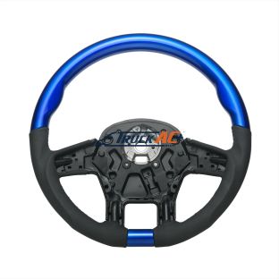 18" YourGrip Leather & Wood Candy Color Steering Wheel For 2012-2021 PB 579&2013-2021 KW T680-Indigo Blue - United Pacific 88346