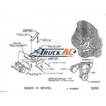 Mack R Model with 6 Cylinder Engine - Mount & Drive A/C Compressor Bracket Kit - Truck Air 51-9120, MEI 9120