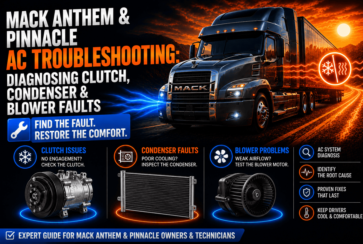 Mack Anthem & Pinnacle AC Troubleshooting: Diagnosing Clutch, Condenser & Blower Faults