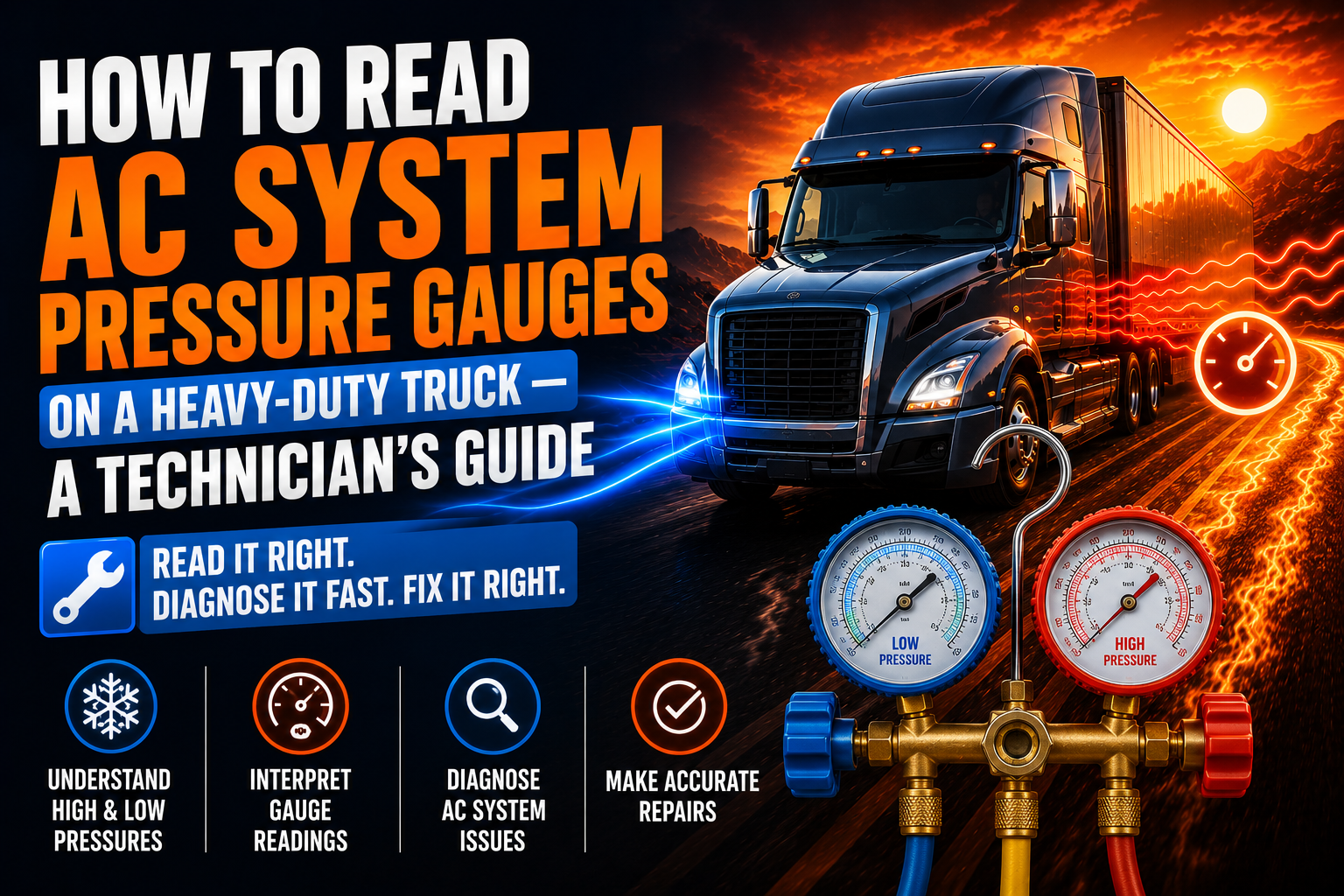 Read AC System Pressure Gauges on a Heavy-Duty Truck