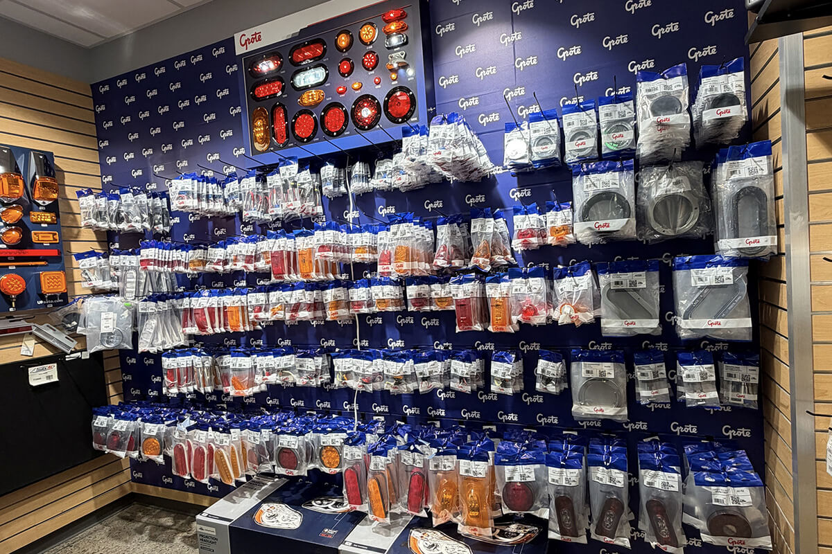 Lighting and grille wall inside the TruckAC+ showroom