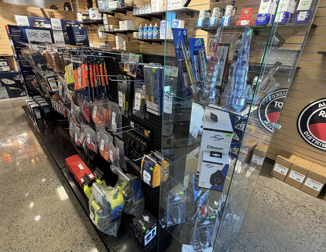 Accessories and hardware on display at the TruckAC+ Dallas parts counter